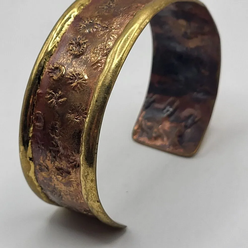 Gorgeous Bohemian Chunky Copper & Brass Bangle 8in Artisan 1in wide